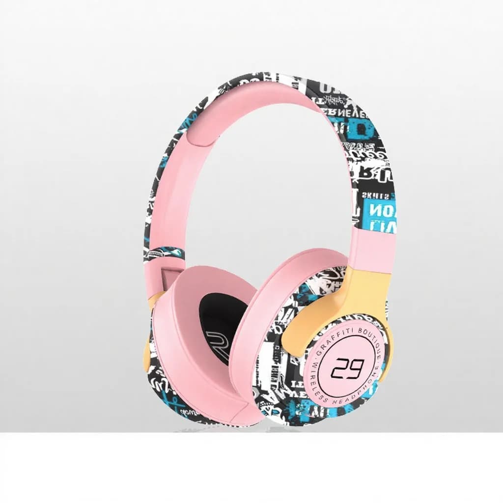 Fones de Ouvido Sem Fio Over-Ear Pintados com Rádio FM e Design Dobrável
