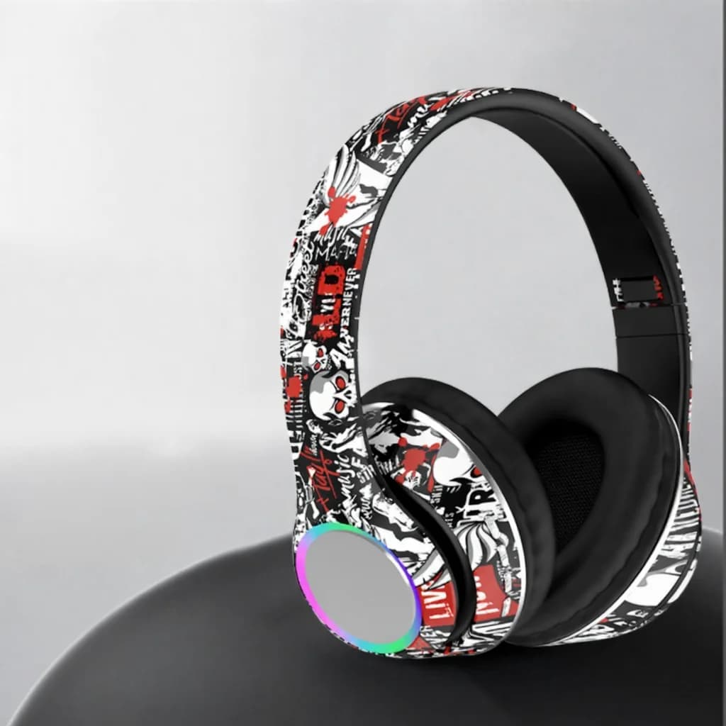 Fone de Ouvido Bluetooth Supra-auricular Graffiti com Luzes LED e Graves Profundos
