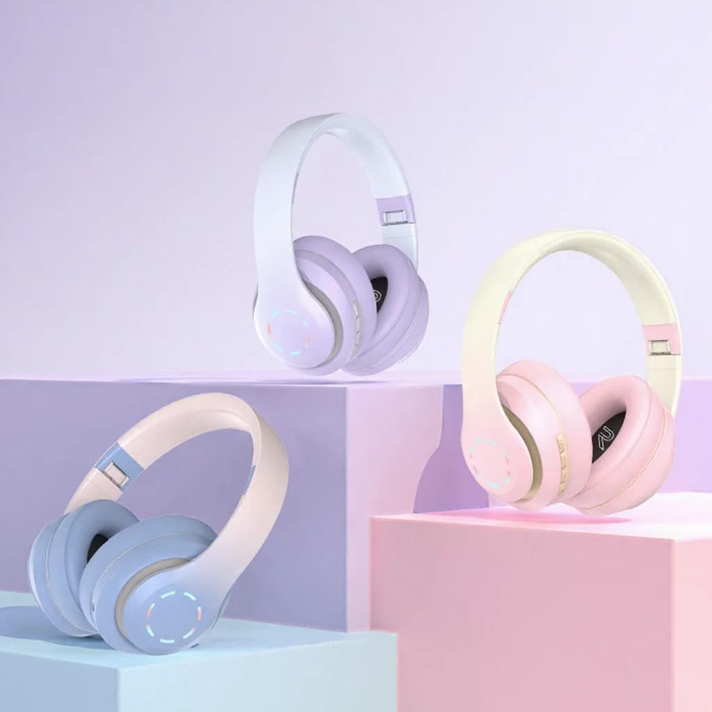 Fones de Ouvido Sem Fio Over-Ear com Luzes LED e Rádio FM
