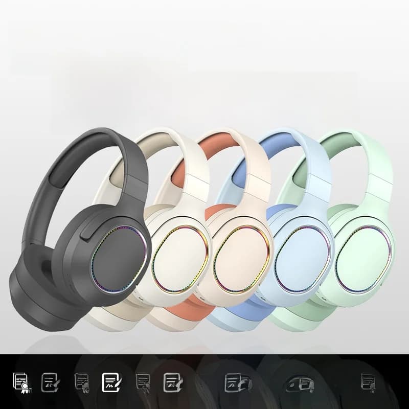 Fone de Ouvido Bluetooth Over-Ear sem Fio com Luzes LED e Rádio FM