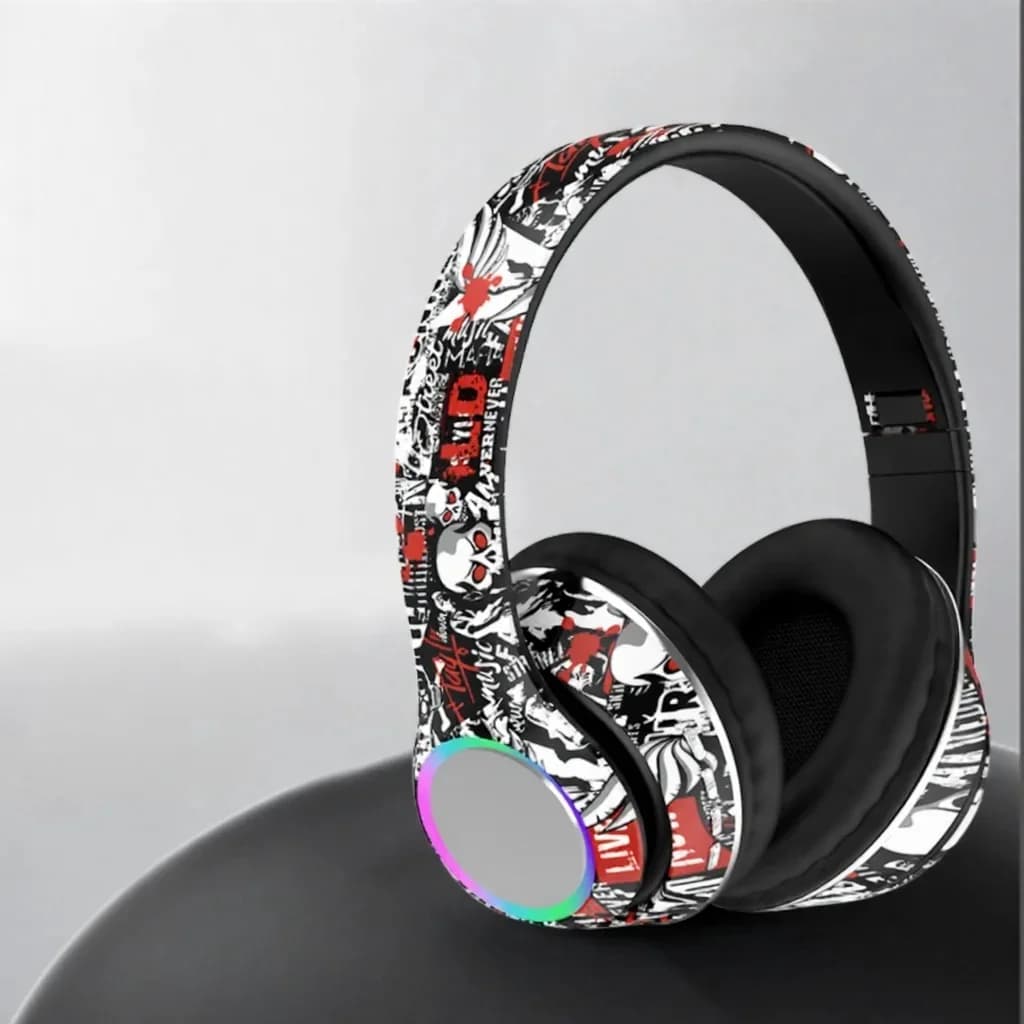 Fone de Ouvido Bluetooth Supra-auricular Graffiti com Luzes LED e Graves Profundos