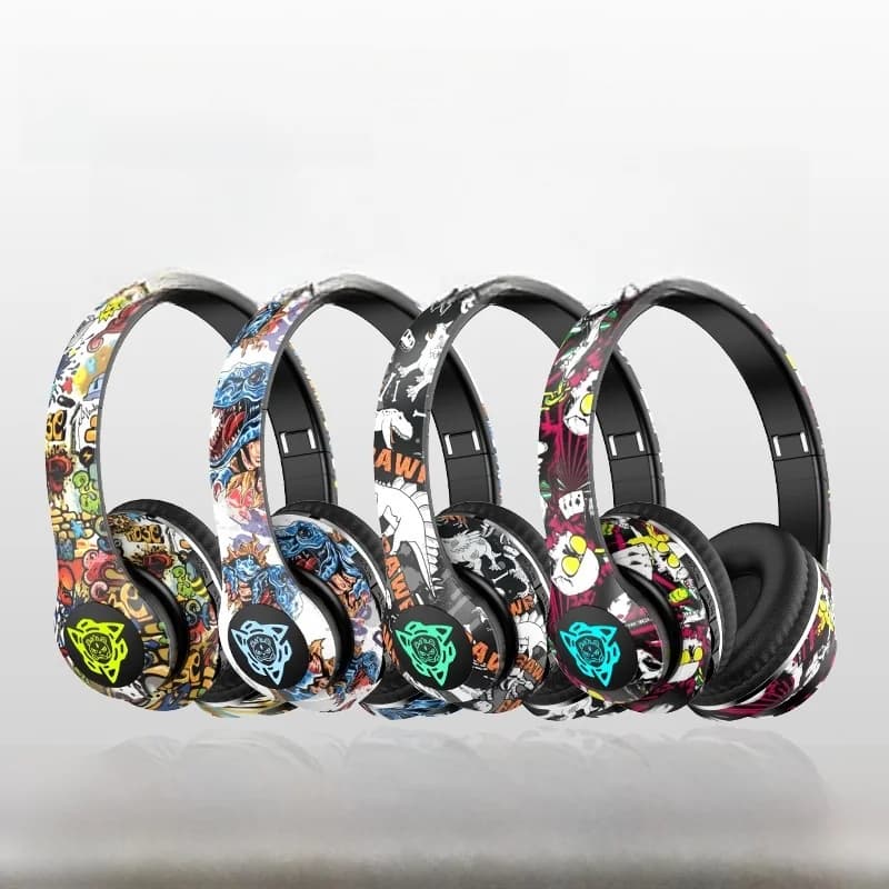 Fones de Ouvido Sem Fio Over-Ear Graffiti com Rádio FM e Slot para Cartão TF