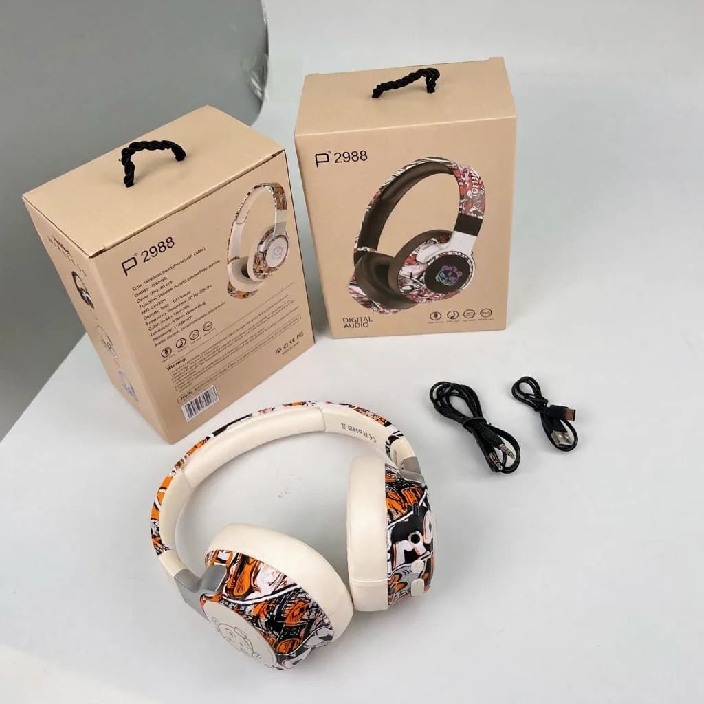 Fones de Ouvido Bluetooth Over-Ear Graffiti com Luzes RGB e Microfone