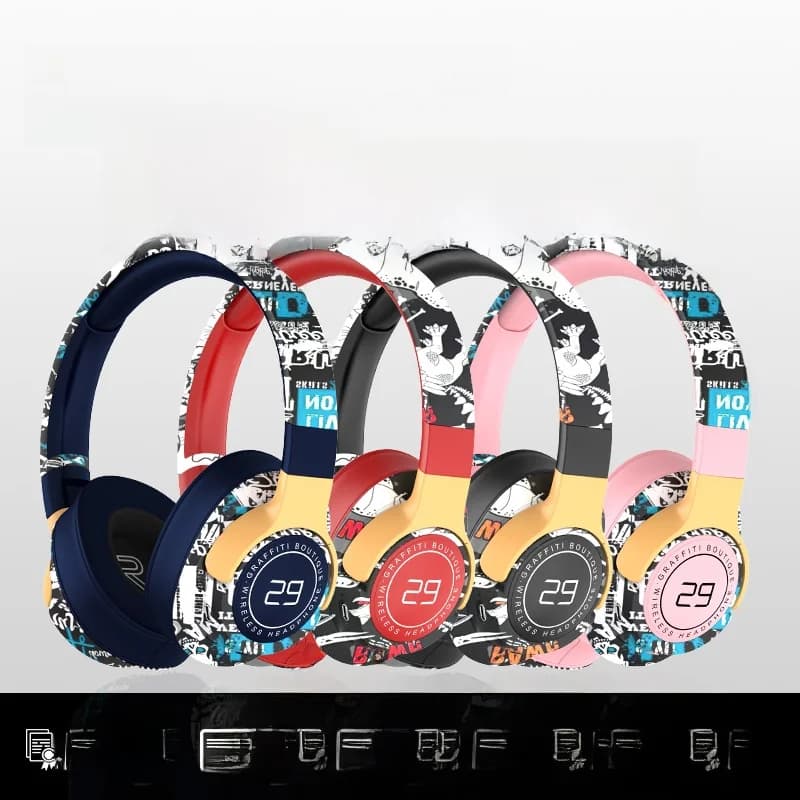 Fones de Ouvido Sem Fio Over-Ear Pintados com Rádio FM e Design Dobrável