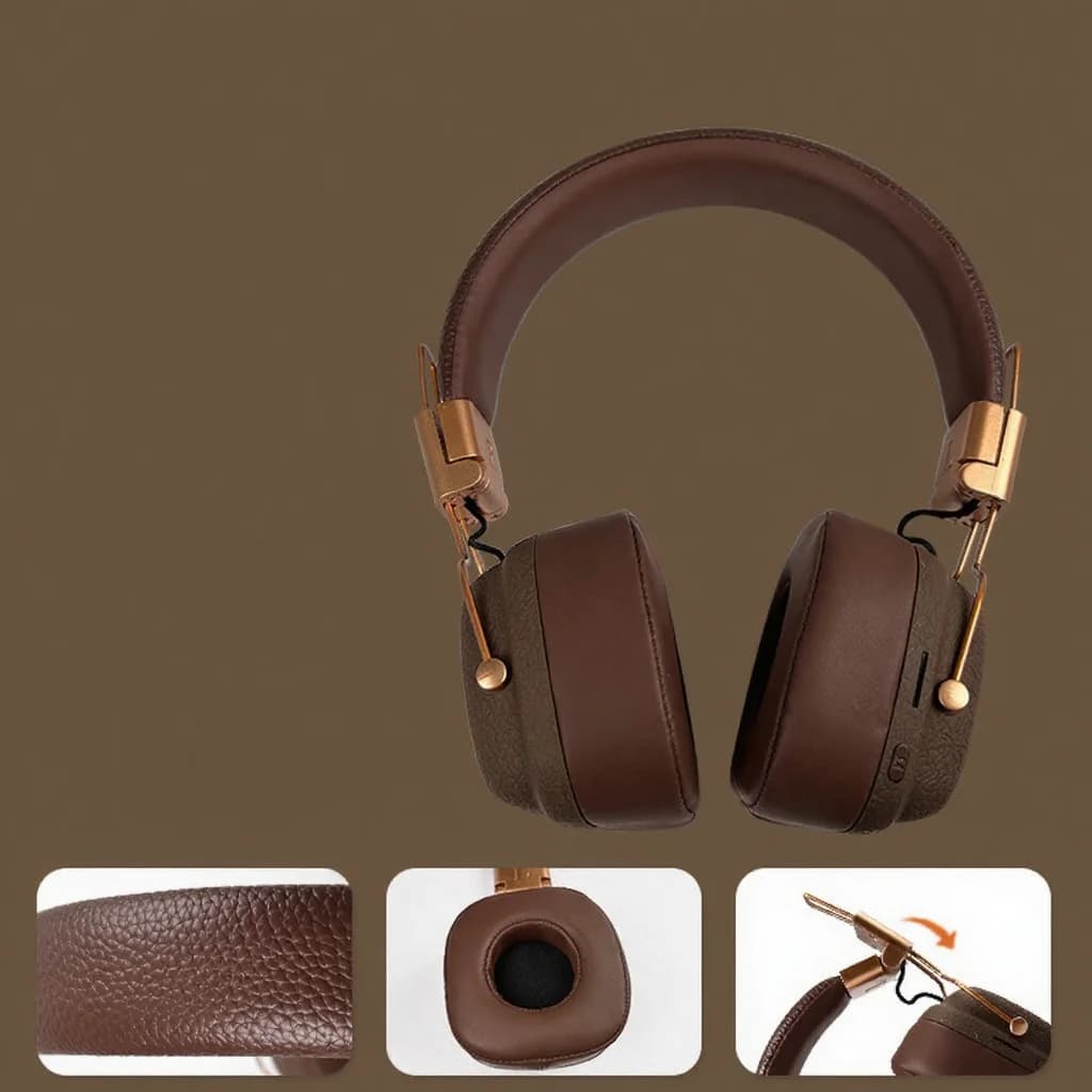 Fones de Ouvido Bluetooth Over-Ear Retrô com Modos EQ e Design Dobrável