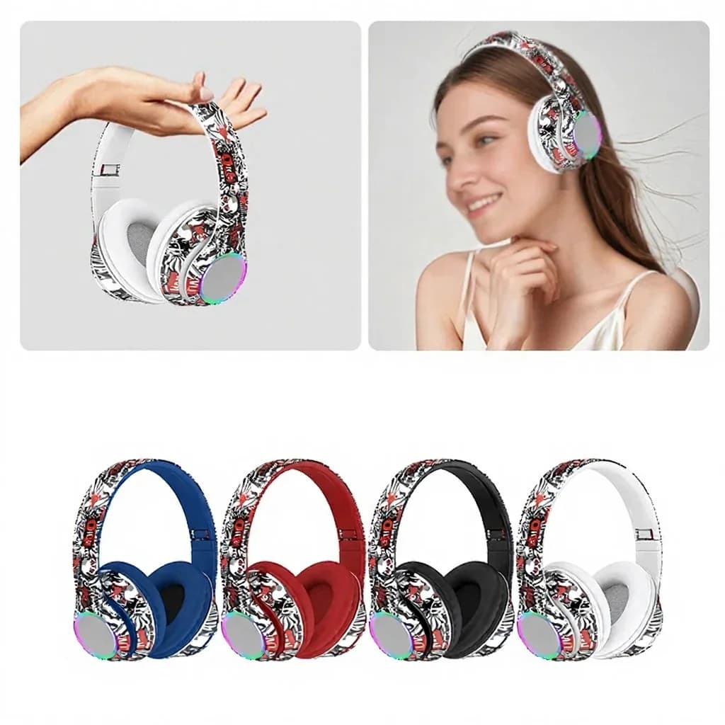 Fone de Ouvido Bluetooth Supra-auricular Graffiti com Luzes LED e Graves Profundos
