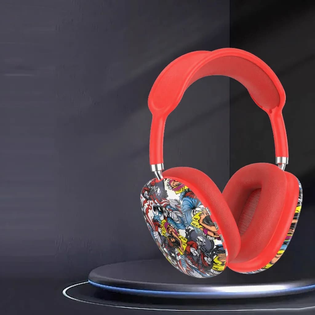 Fones de Ouvido Sem Fio Estilo Graffiti com Rádio FM e Slot para Cartão TF
