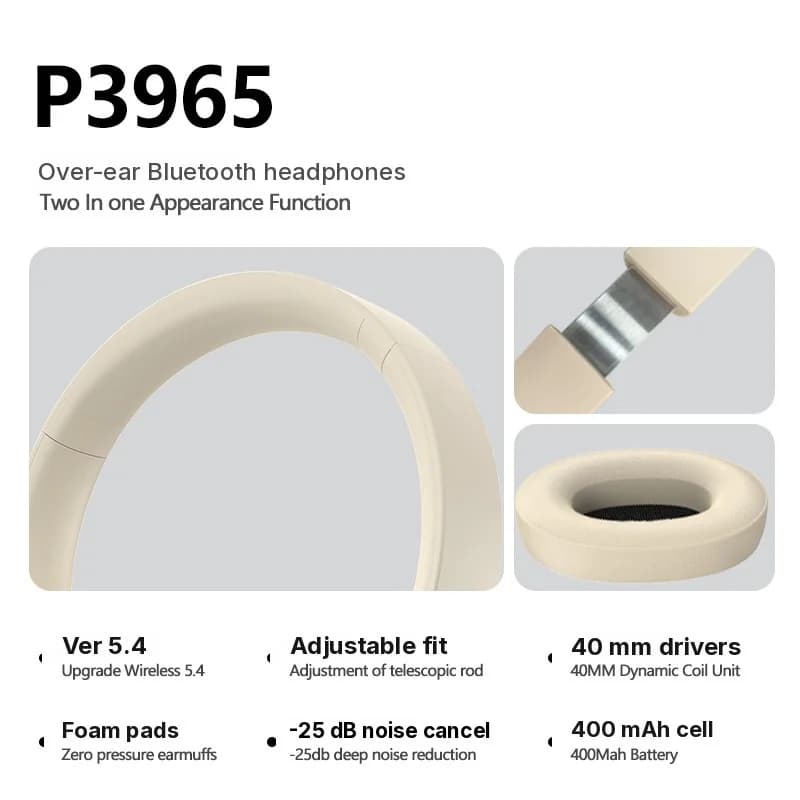 Fones de Ouvido Bluetooth Over-Ear com Cancelamento de Ruído Ativo e Estéreo