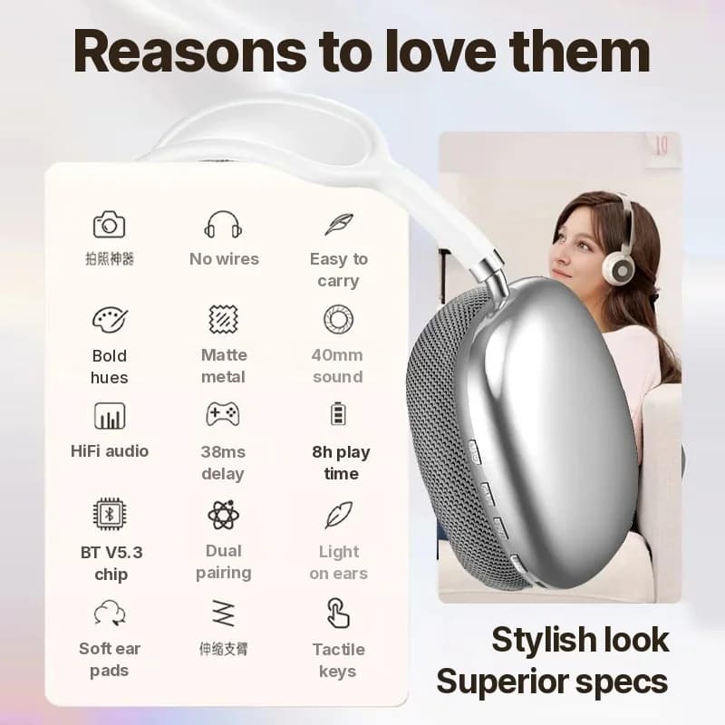 Fone de Ouvido Sem Fio Over-Ear com Rádio FM e Slot para Cartão TF