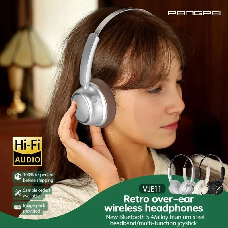 Fone de Ouvido Bluetooth Sem Fio Retrô com Haste de Metal e Longa Duração da Bateria