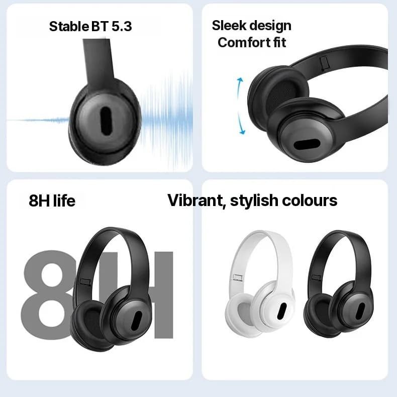 Fone de Ouvido Over-Ear Sem Fio Bluetooth com Rádio FM e Slot para Cartão TF