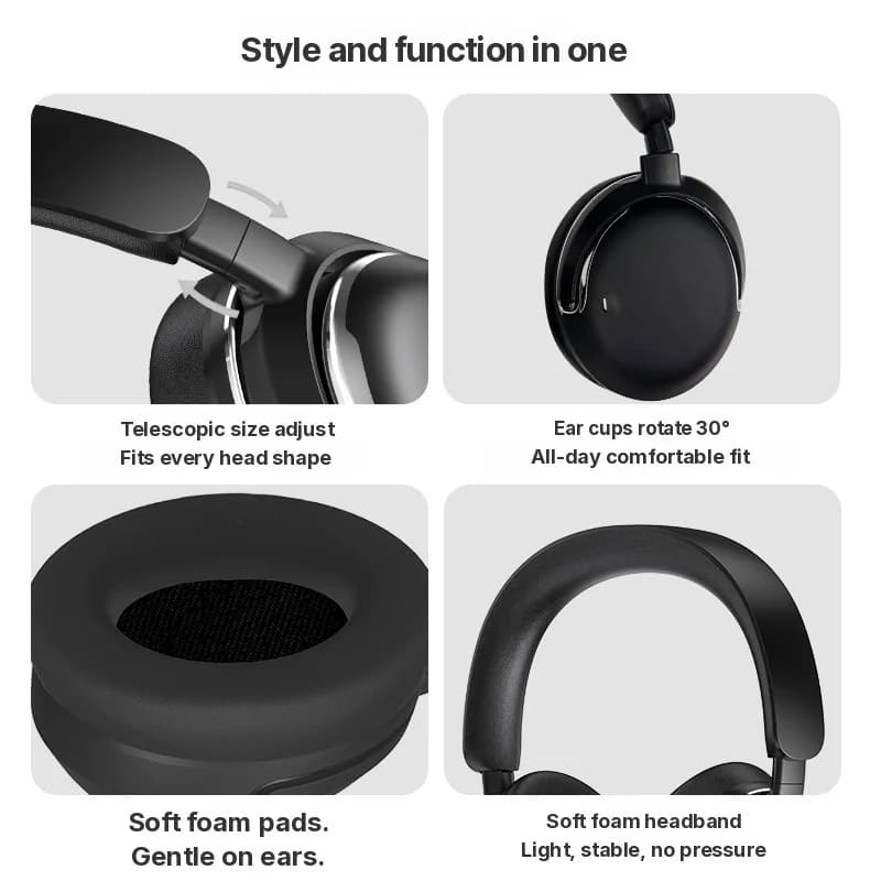 Fones de Ouvido Sem Fio Over-Ear com Cancelamento de Ruído Ativo e Longa Duração de Bateria
