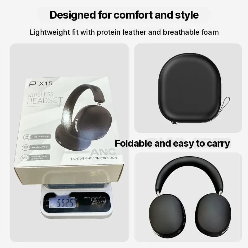 Fones de Ouvido Over-Ear Sem Fio com ANC e Almofadas de Couro Proteico