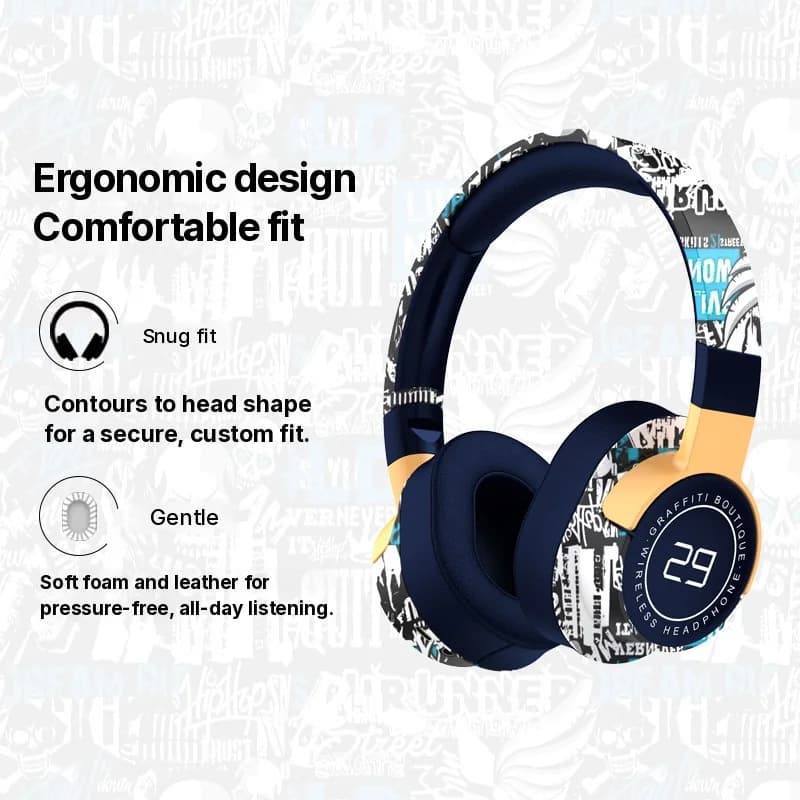 Fone de Ouvido Bluetooth Sem Fio Over-Ear com Rádio FM e Graves Profundos