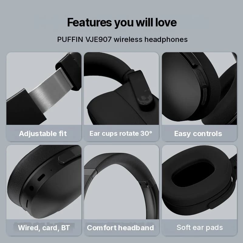Fones de Ouvido Bluetooth Sem Fio Over-Ear com Três Modos EQ e Microfone