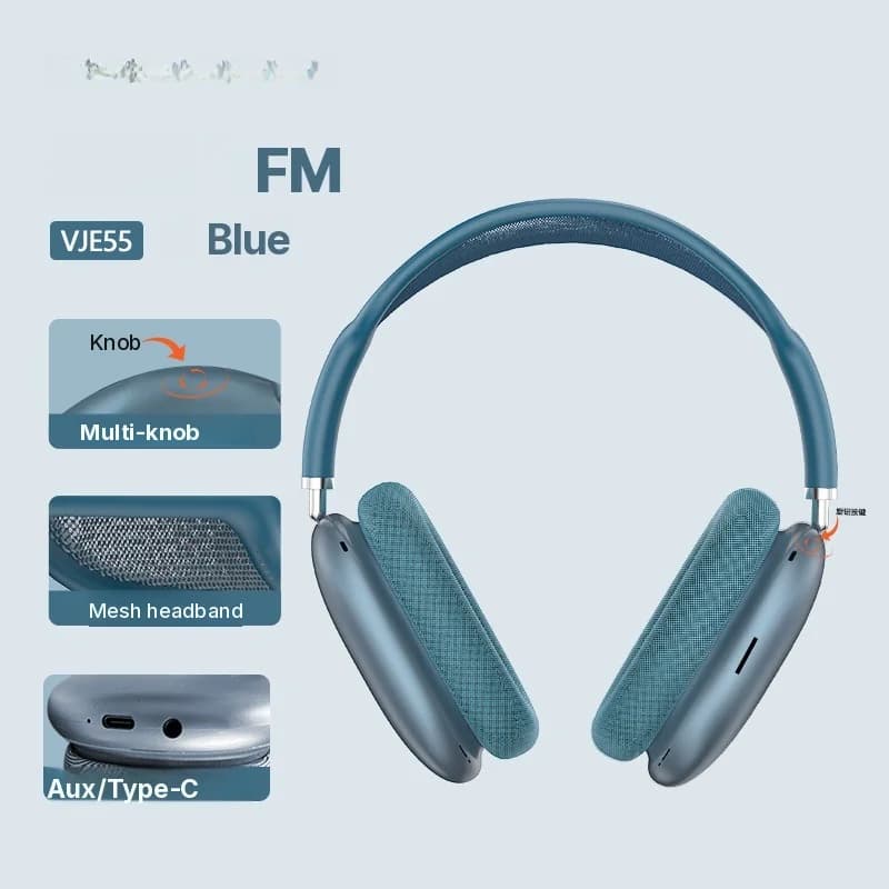 Fones de Ouvido Over-Ear Bluetooth 5.4 com Botão Rotativo e Rádio FM