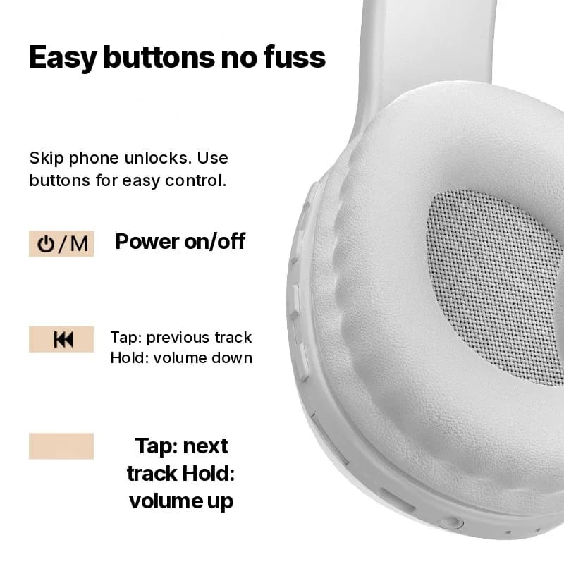 Fone de Ouvido Bluetooth Over-Ear com Slot para Cartão TF e Entrada AUX