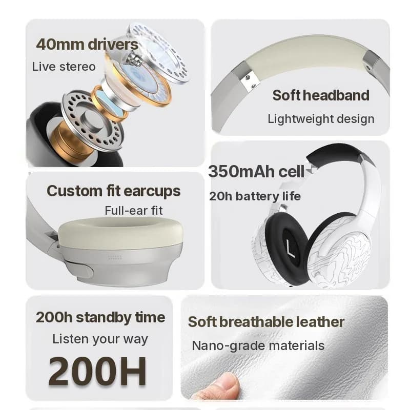 Fone de Ouvido Bluetooth Over-Ear com Multi-EQ e Longa Duração da Bateria