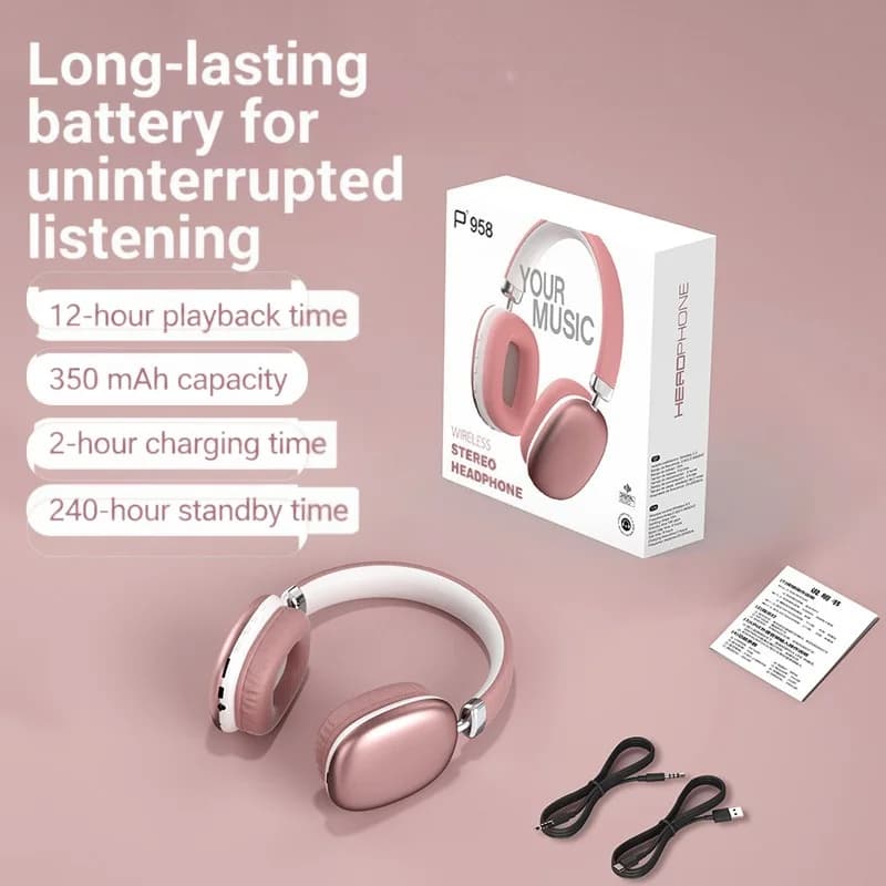 Fones de Ouvido Sem Fio Over-Ear com Rádio FM e Slot para Cartão TF
