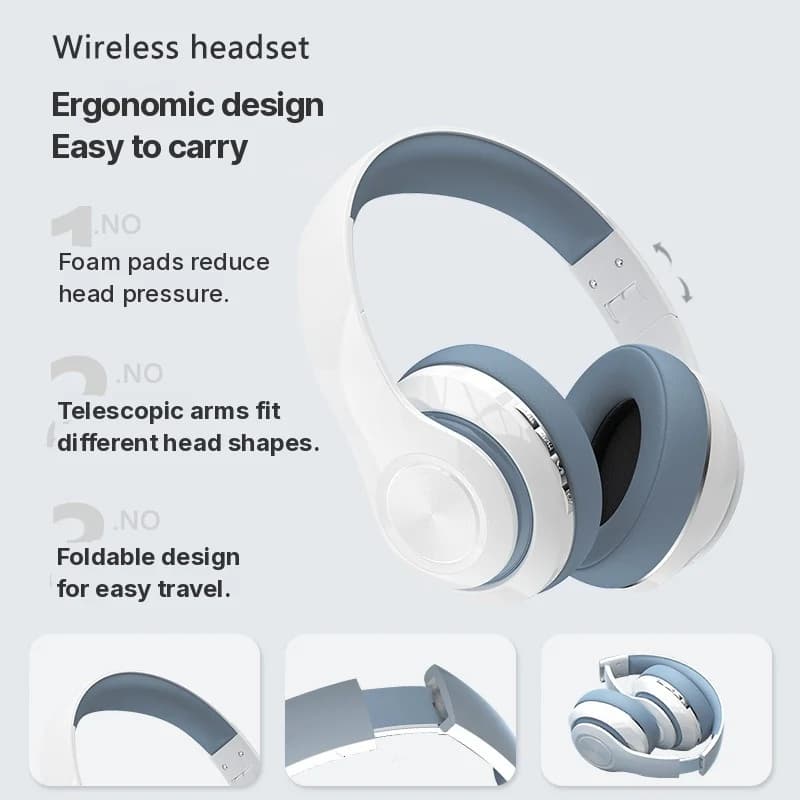 Fone de Ouvido Over-Ear Sem Fio com Rádio FM e Slot para Cartão TF