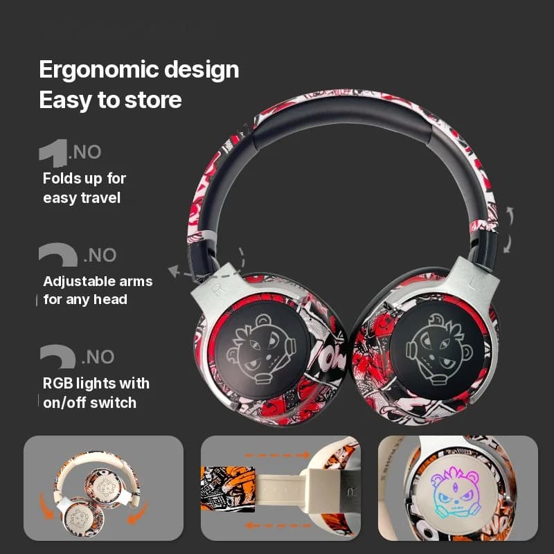 Fones de Ouvido Sem Fio Over-Ear Graffiti com Rádio FM e Longa Duração da Bateria