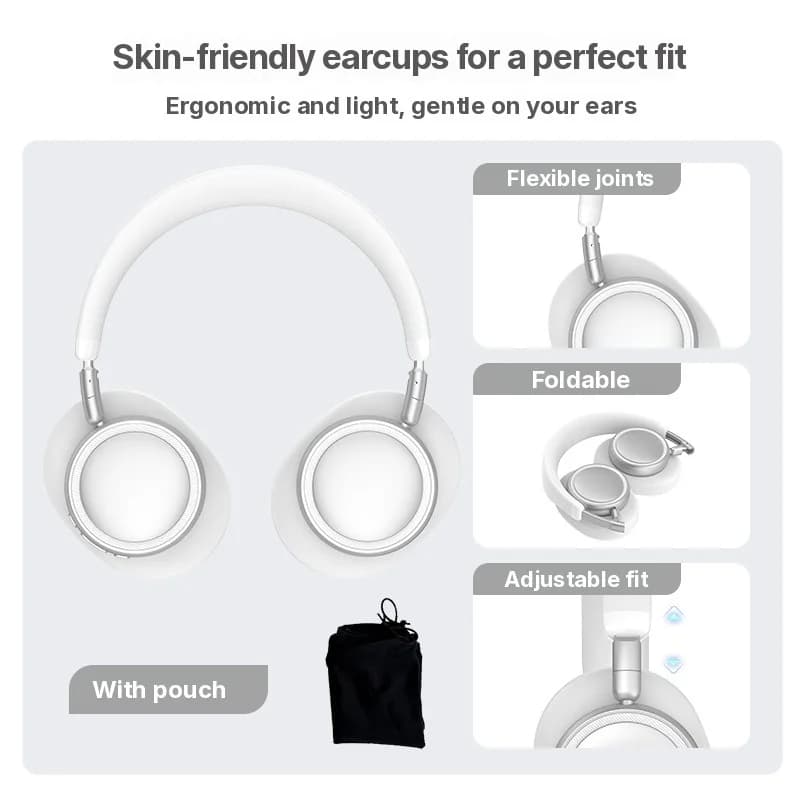 Fone de Ouvido Over-Ear Bluetooth Sem Fio com Graves Profundos e Carregamento Type-C