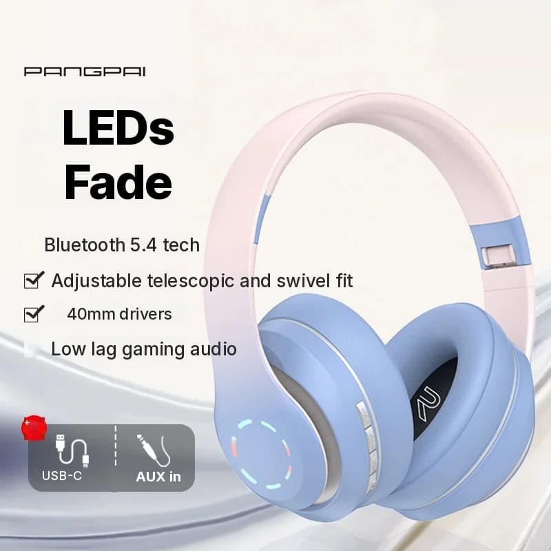 Fones de Ouvido Sem Fio Over-Ear com Luzes LED e Rádio FM