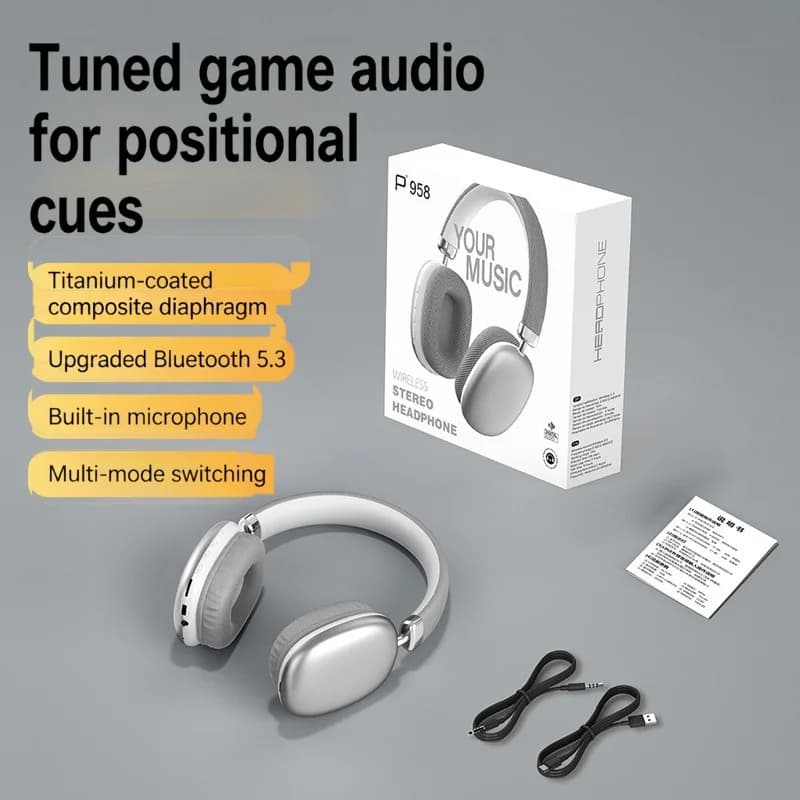 Fones de Ouvido Sem Fio Over-Ear com Rádio FM e Slot para Cartão TF