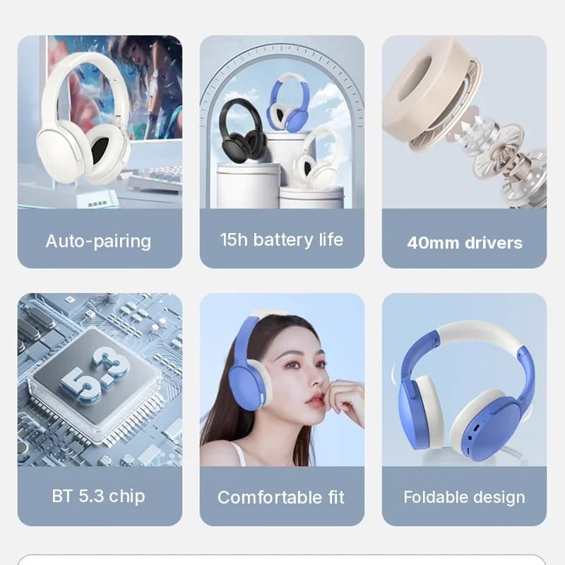 Fone de Ouvido Bluetooth Sem Fio Over-Ear com Longa Duração da Bateria