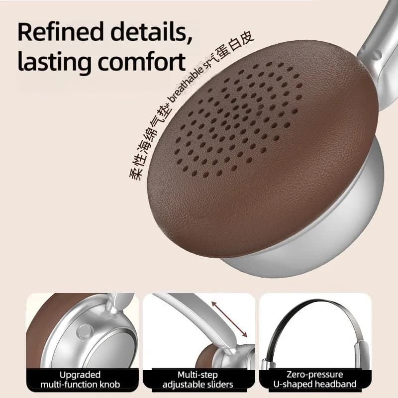 Fone de Ouvido Bluetooth Sem Fio Retrô com Haste de Metal e Longa Duração da Bateria