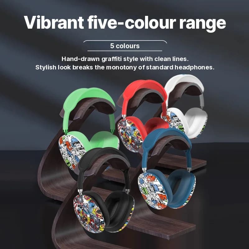 Fones de Ouvido Sem Fio Over-Ear Graffiti com Rádio FM e Slot para Cartão TF