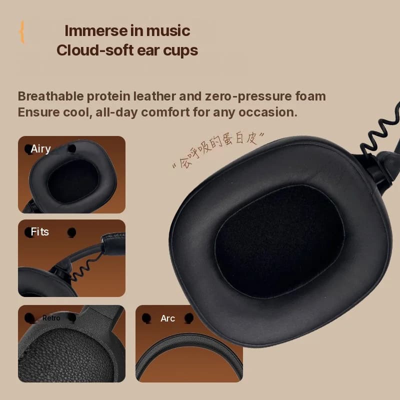 Fones de Ouvido Sem Fio Over-Ear Retrô com Carregamento Type-C e Slot para Cartão TF