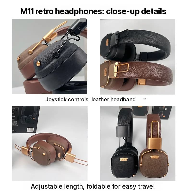 Fone de Ouvido Bluetooth Sem Fio Retro Over-Ear com Modos de Som EQ