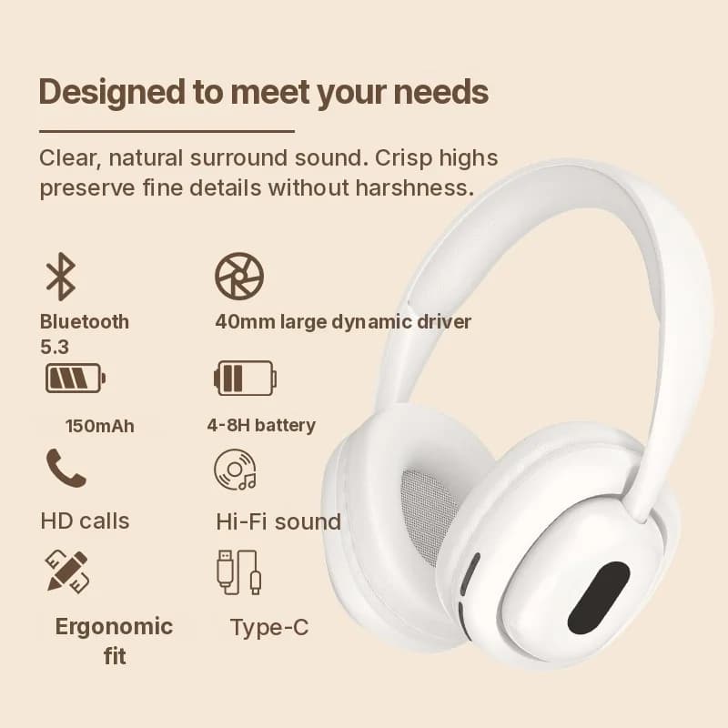 Fone de Ouvido Bluetooth Over-Ear com Rádio FM e Slot TF