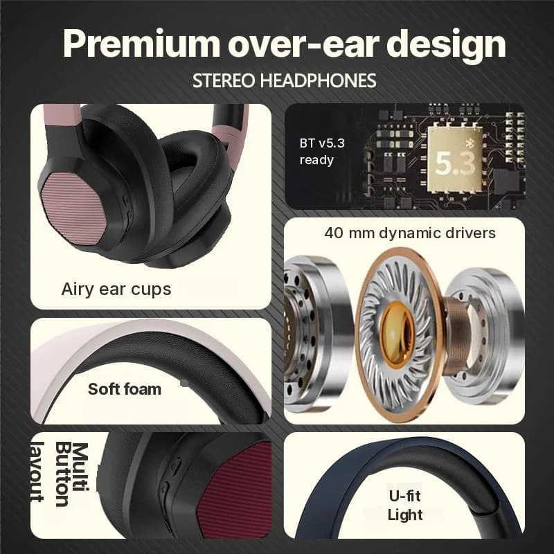 Fone de Ouvido Bluetooth Over-Ear com Rádio FM e Slot para Cartão TF