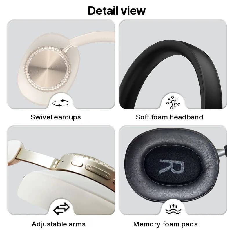 Fone de Ouvido Bluetooth Sem Fio Over-Ear com Cancelamento de Ruído e Estojo