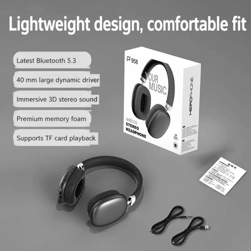 Fones de Ouvido Sem Fio Over-Ear com Rádio FM e Slot para Cartão TF