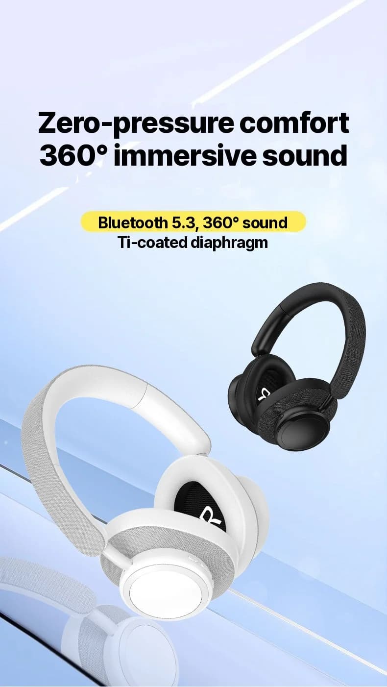 Fones de Ouvido Bluetooth Sem Fio Over-Ear com Acabamento em Tecido e Longa Duração da Bateria