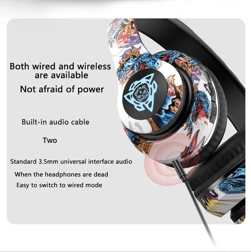 Fones de Ouvido Sem Fio Over-Ear Graffiti com Rádio FM e Slot para Cartão TF