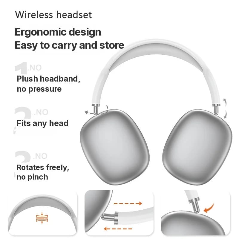 Fone de Ouvido Wireless Bluetooth Over-Ear com Graves Profundos e Carregamento Type-C