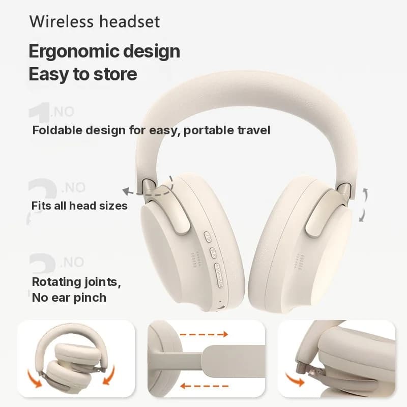 Fones de Ouvido Bluetooth Sem Fio Over-Ear com Carregamento Type-C e Som Estéreo