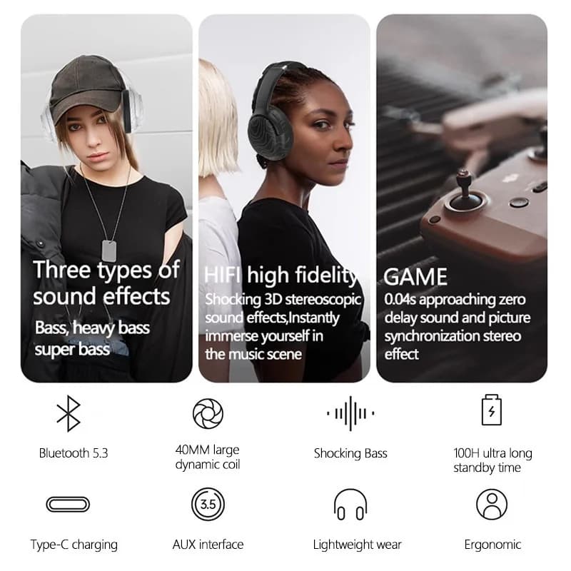 Fones de Ouvido Bluetooth Sem Fio Over-Ear com Rádio FM e Redução de Ruído