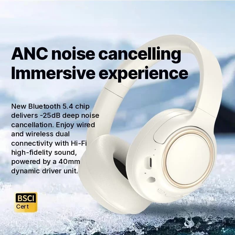 Fone de Ouvido Sem Fio com Cancelamento Ativo de Ruído, Mic e 35H de Bateria